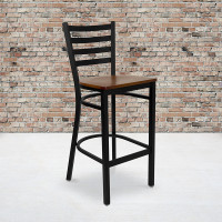 Flash Furniture Hercules Series Black Ladder Back Metal Restaurant Bar Stool with Cherry Wood Seat XU-DG697BLAD-BAR-CHYW-GG